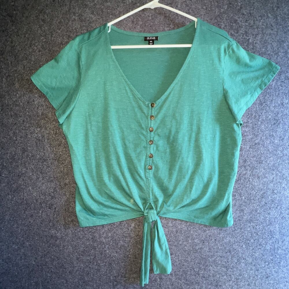 A.N.A. Women's Green Button Up Front‎ Tie Woman's Sz XXL Crop Top Blouse